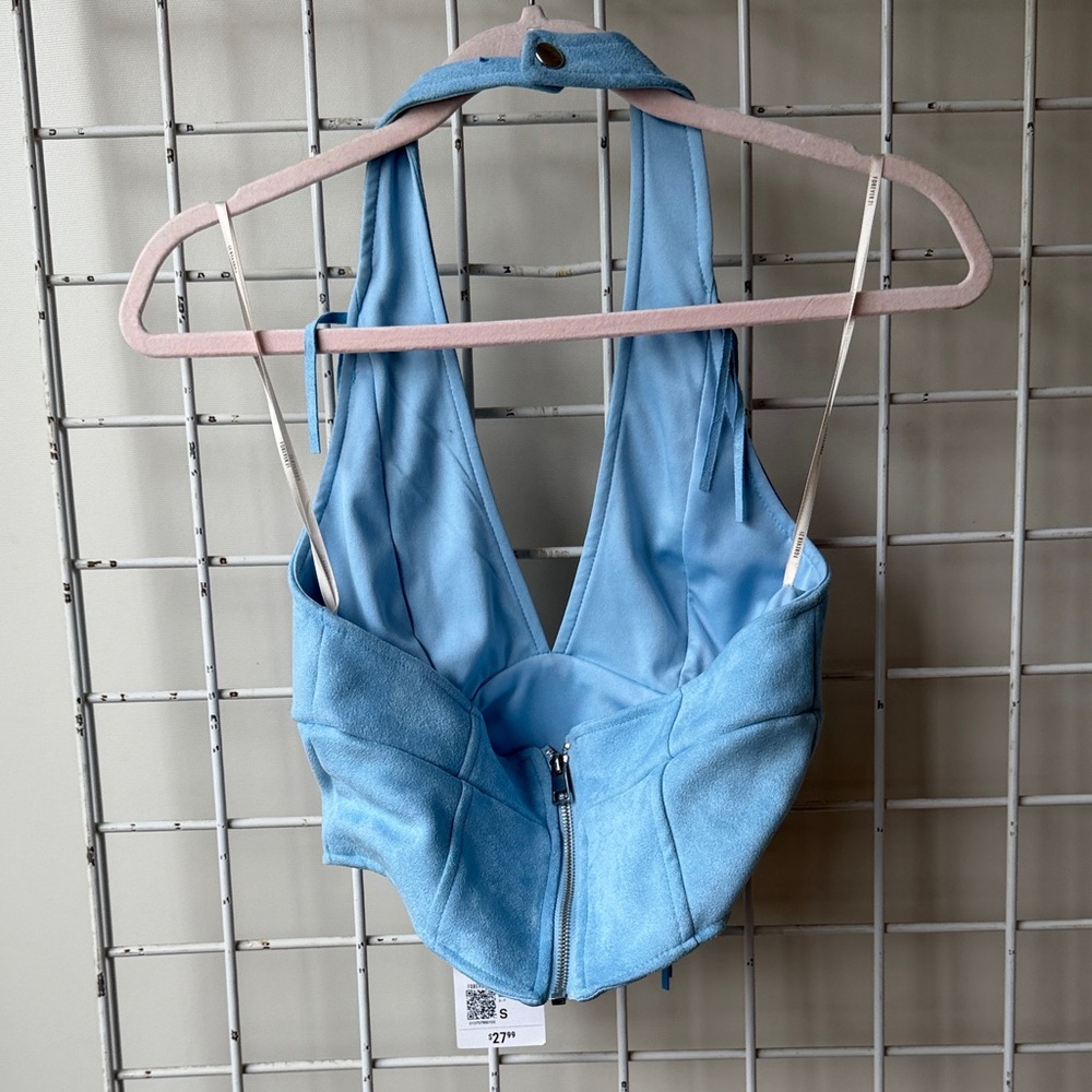 NWT F21 Light Blue Fringe Halter Crop Top Size small - Picture 5 of 5